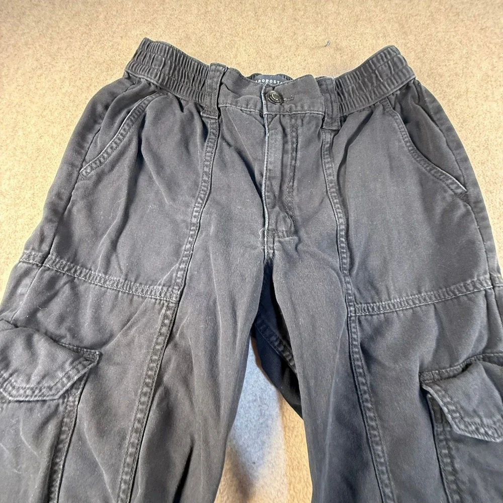 Aeropostale Utility Cargo Pants Mens Small Black Cotton Canvas Bungee Hem